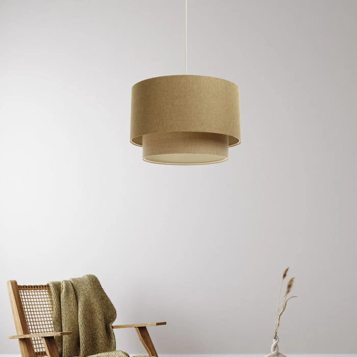 Suspension Luminaire Chic en Tissu - Duo Boho Elegant (Moutarde/Beige/Ecru)