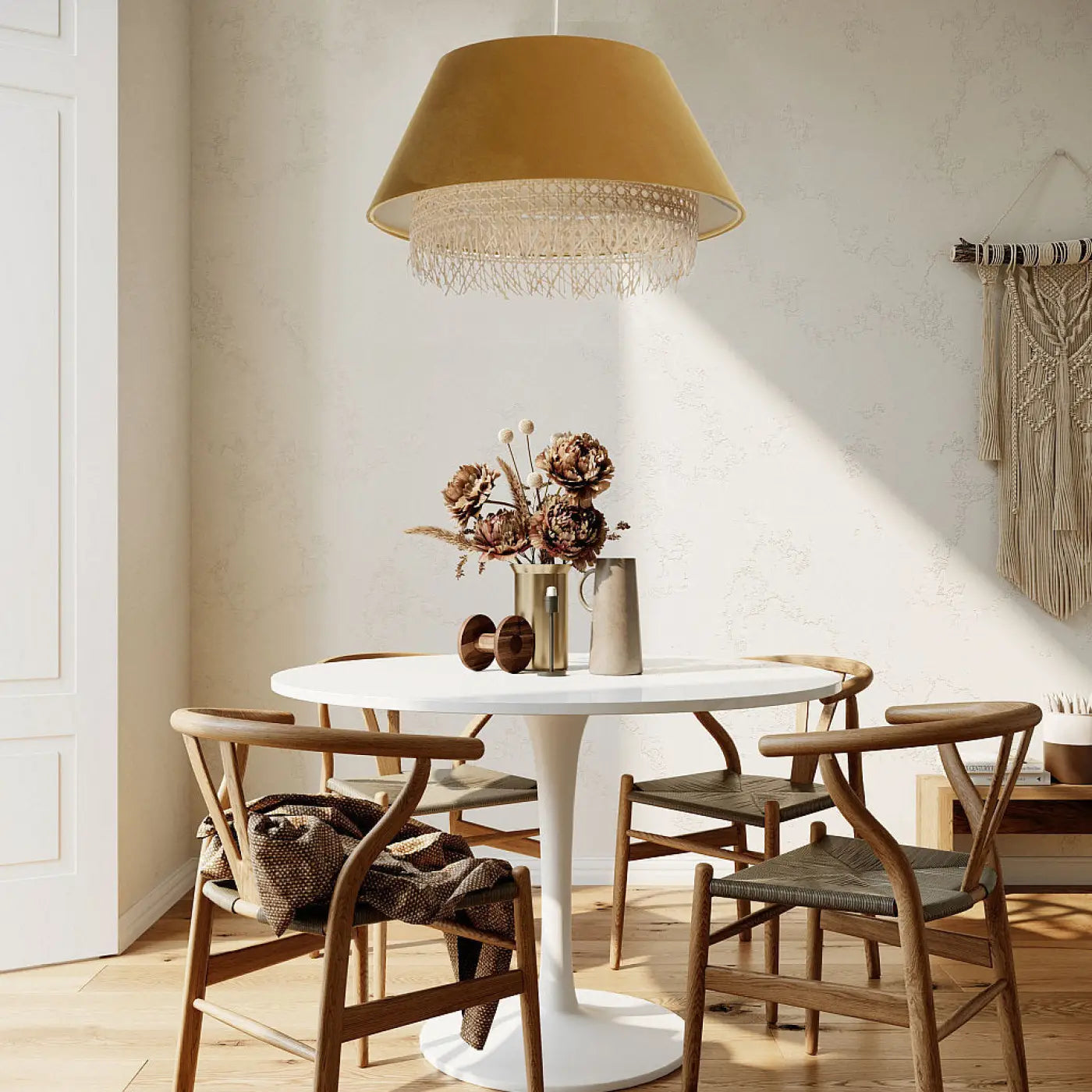 Suspension Luminaire Moderne en Rotin - Sensei Rattan (Moutarde)