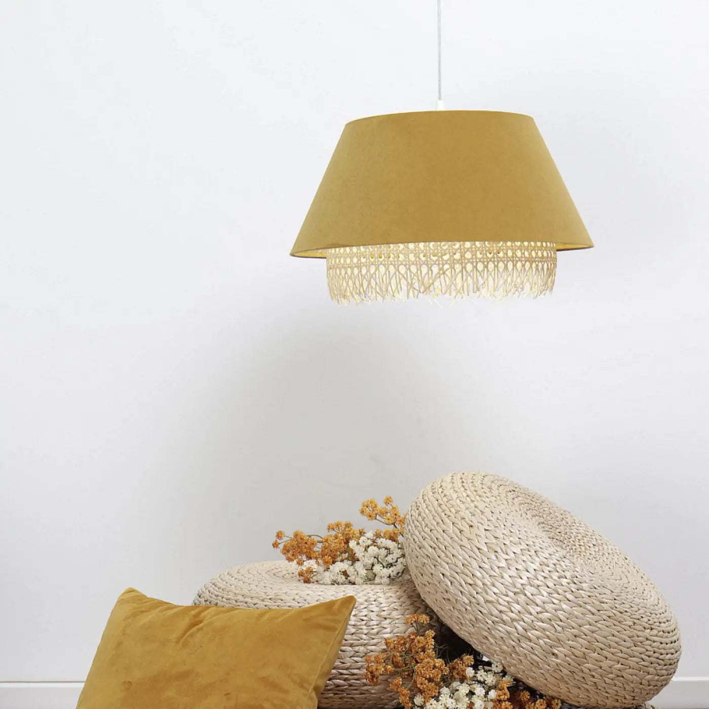 Suspension Luminaire Moderne en Rotin - Sensei Rattan (Moutarde)