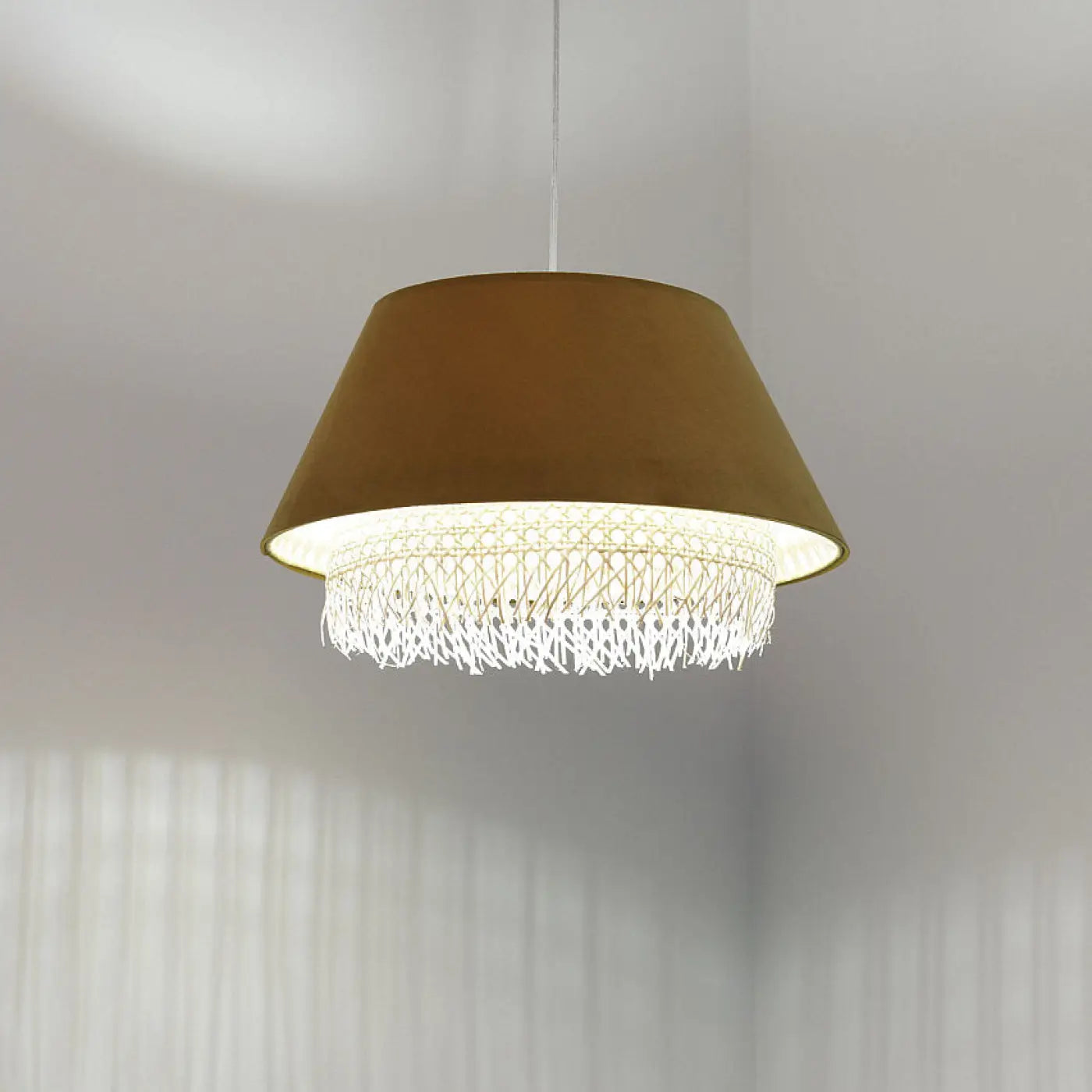 Suspension Luminaire Moderne en Rotin - Sensei Rattan (Moutarde)