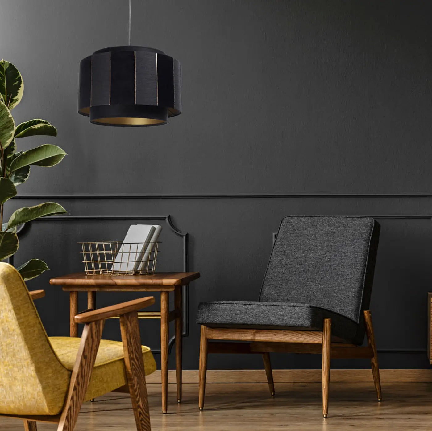 Suspension Luminaire en Tissu - Doblo (Noir/Doré)