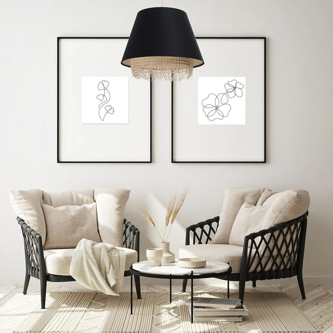Suspension Luminaire Moderne en Rotin - Sensei Rattan (Noir)