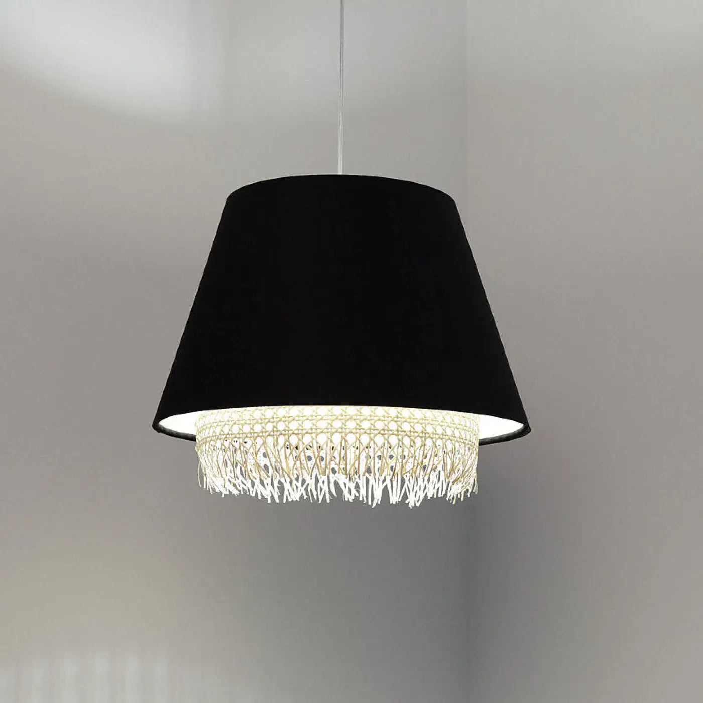 Suspension Luminaire Moderne en Rotin - Sensei Rattan (Noir)
