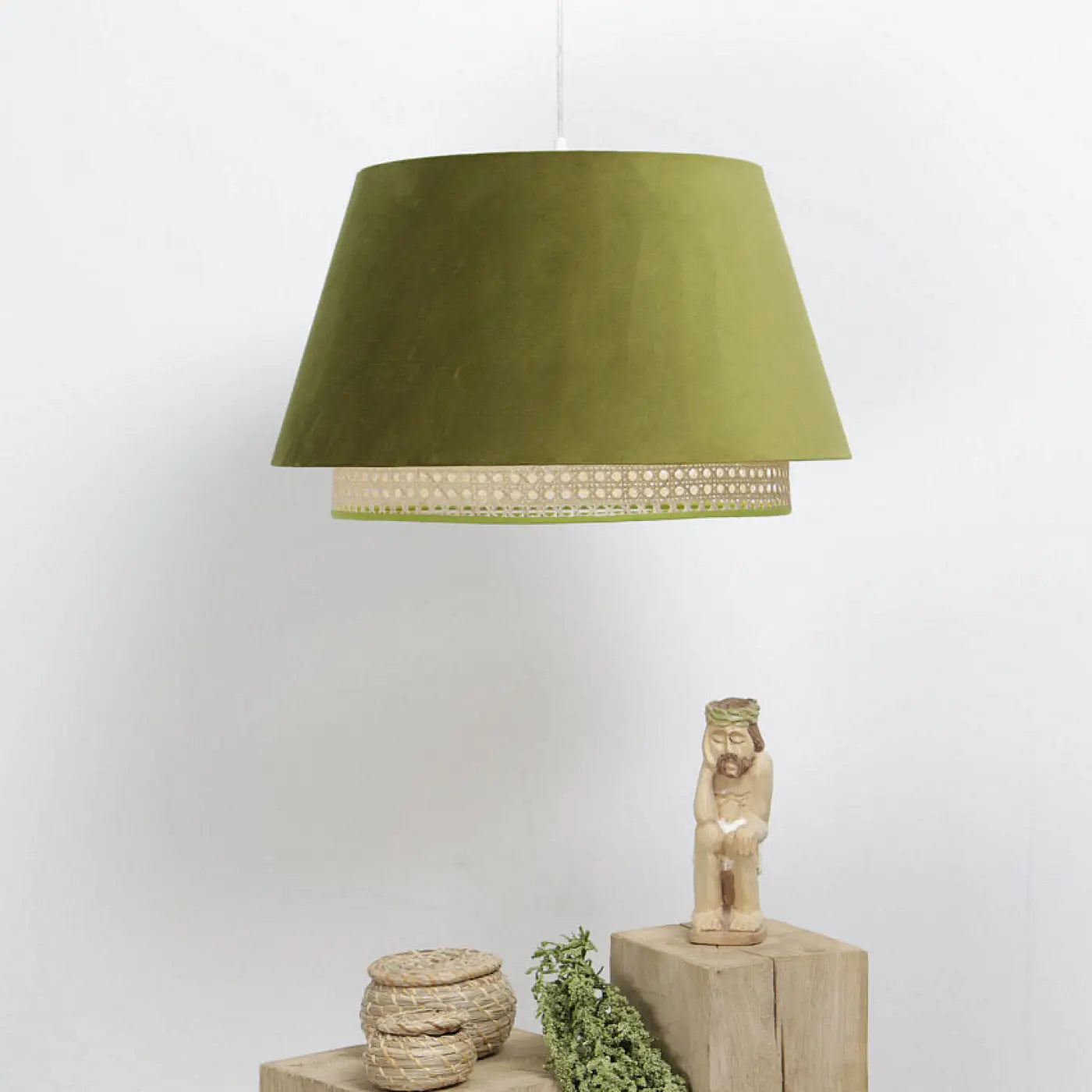 Suspension Luminaire Moderne en Rotin - Sensei Rattan (Olive)