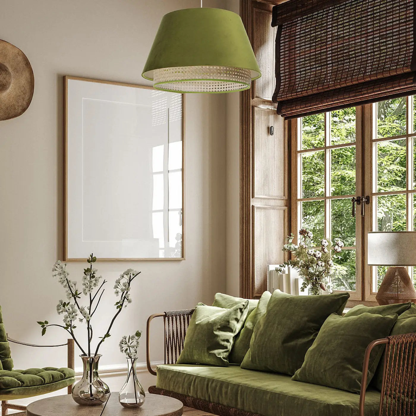 Suspension Luminaire Moderne en Rotin - Sensei Rattan (Olive)