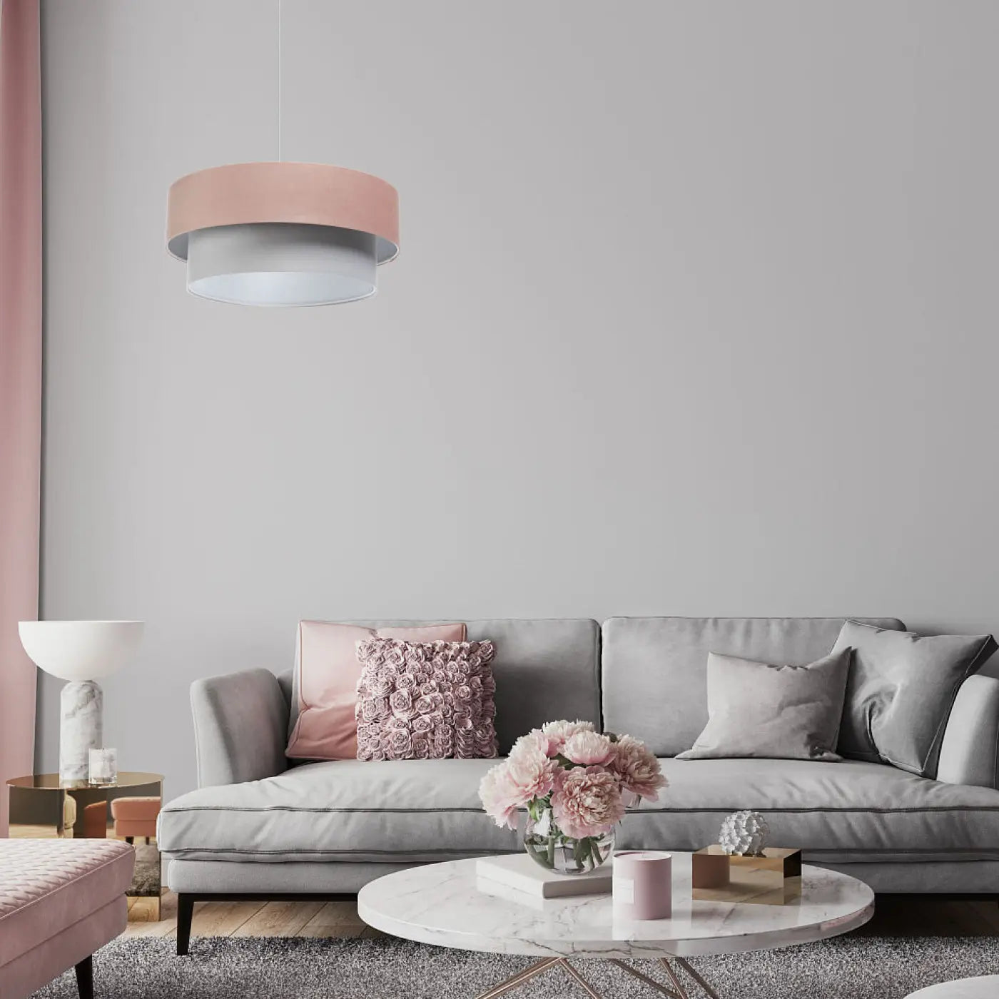 Suspension Luminaire Elegant en Tissu - Duo Jasmin (Rose/Gris/Gris Clair)