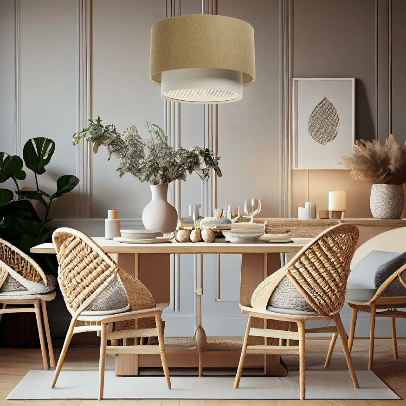 Suspension Luminaire en Rotin - Rattan Diffuser – (Jaune Moutarde/Crème/Ecru)