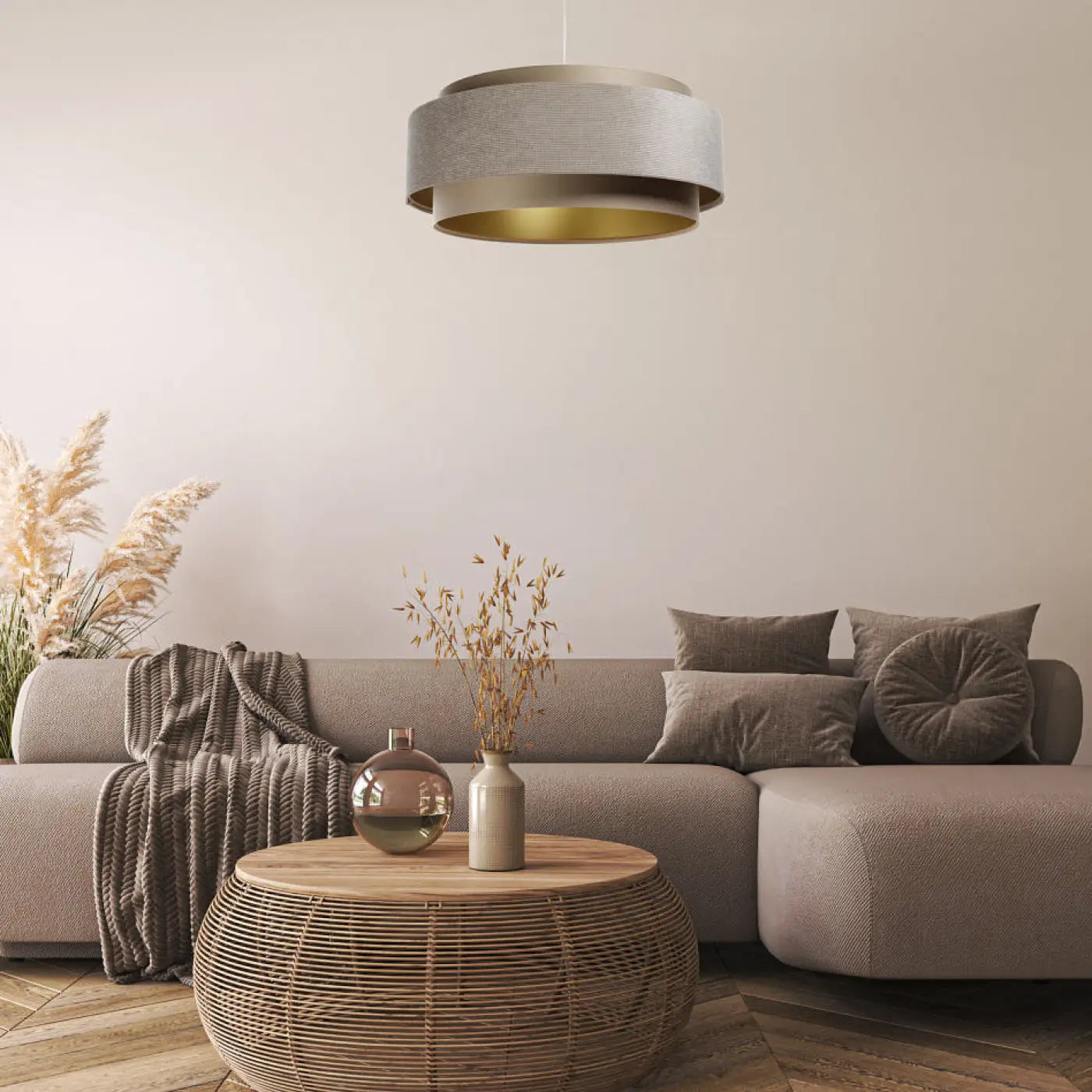 Suspension Luminaire en Tissu - Doblo Classic (Beige/Doré)