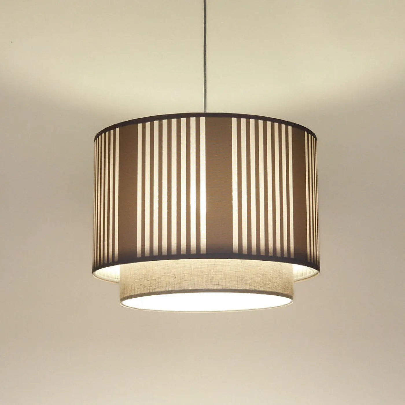 Suspension Luminaire Moderne en Tissu - Duo Lami Line (Beige/Ecru)