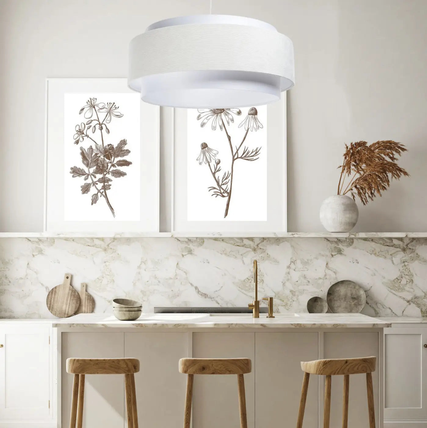 Suspension Luminaire en Tissu - Doblo Classic (Blanc/Crème)