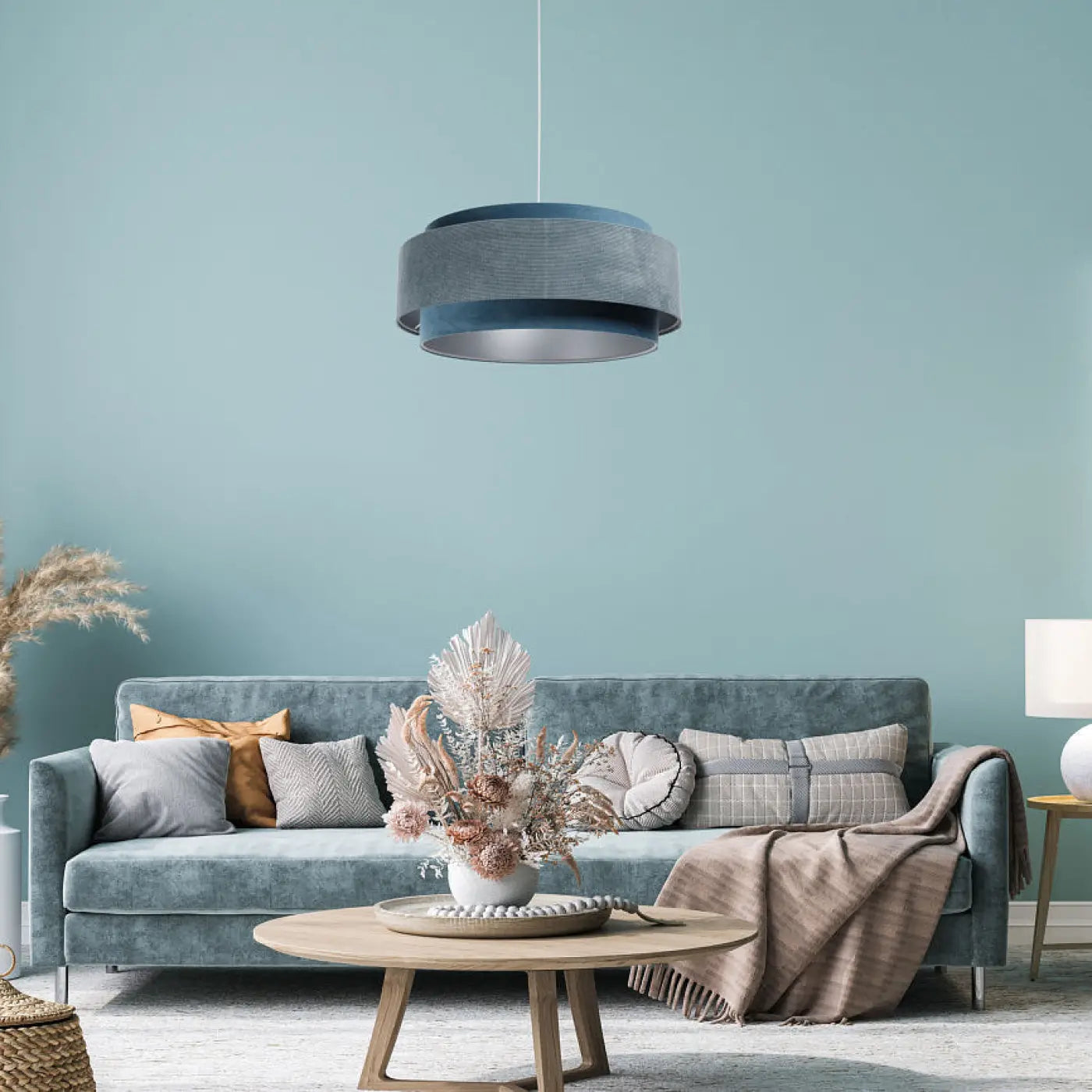 Suspension Luminaire Chic en Tissu - Doblo Classic (Bleu Clair/Argent)