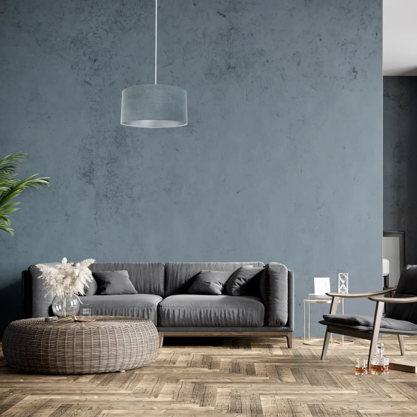 Suspension Luminaire Moderne en Tissu - Glamour Structural Velour (Bleu Gris/Argent)