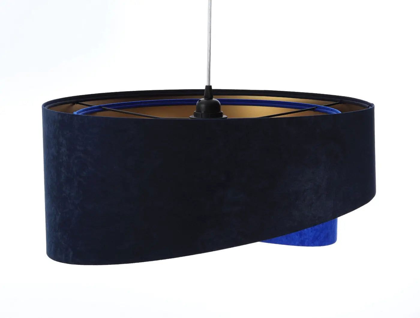 Suspension Luminaire Chic en Tissu - Galaxy Velour 50 Cm (Bleu Marine/Bleu Indigo/Doré)