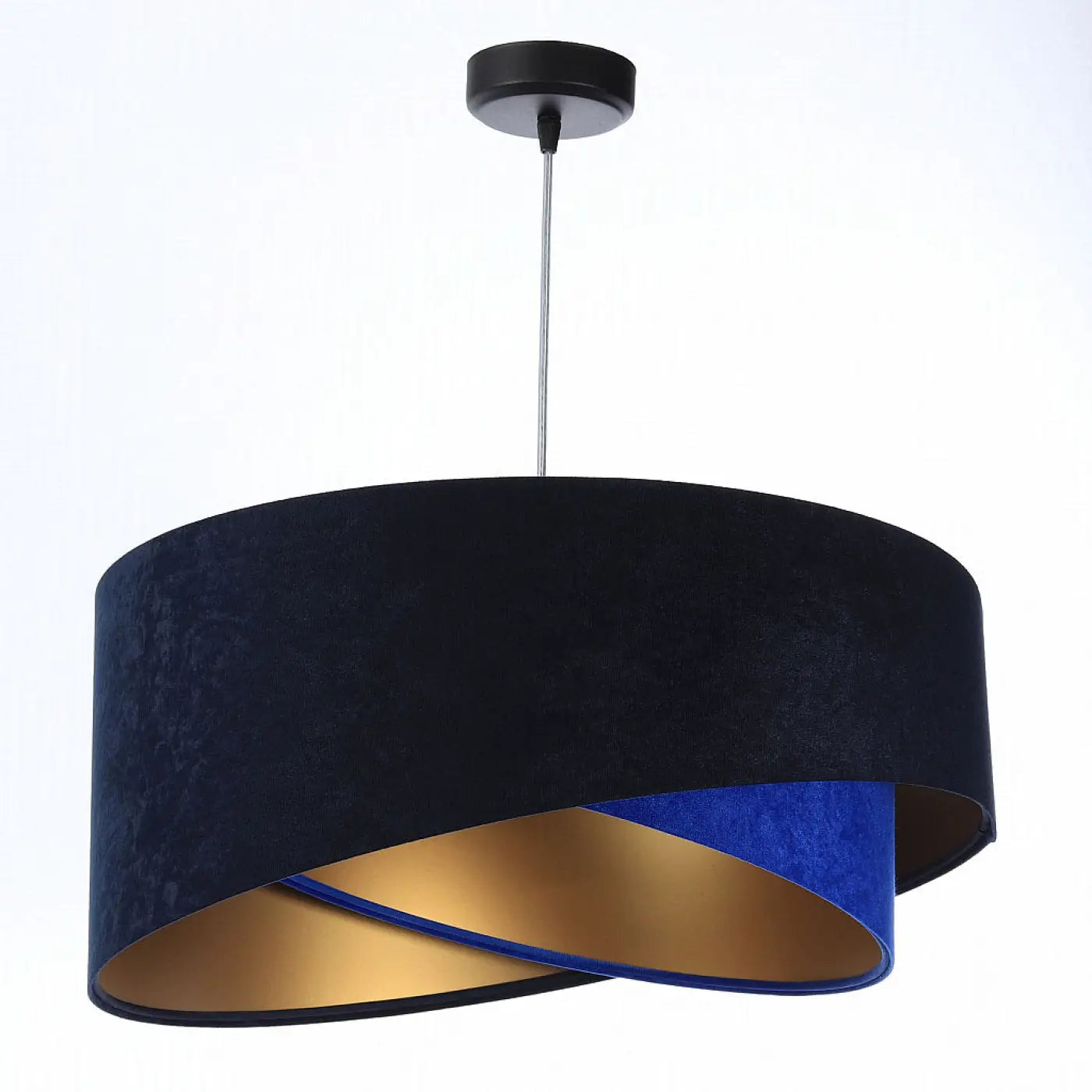 Suspension Luminaire Chic en Tissu - Galaxy Velour 50 Cm (Bleu Marine/Bleu Indigo/Doré)