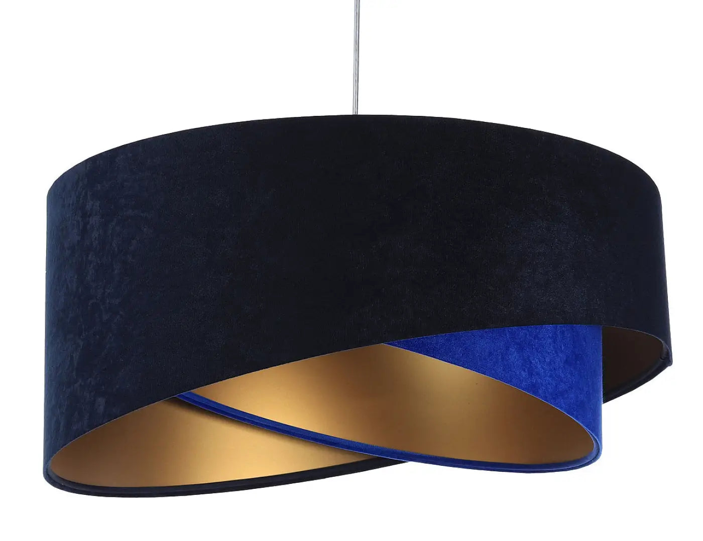 Suspension Luminaire Chic en Tissu - Galaxy Velour 50 Cm (Bleu Marine/Bleu Indigo/Doré)