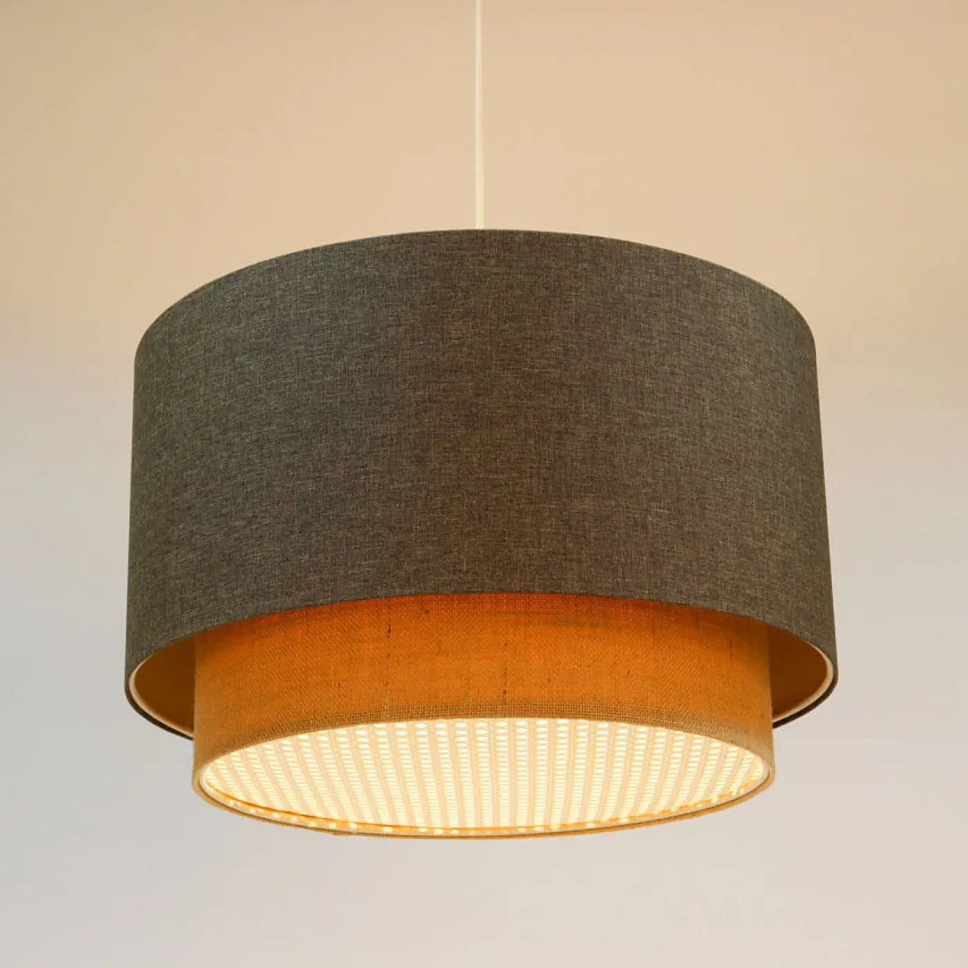 Suspension Luminaire en Tissu - Duo Rattan (Graphite/Beige)