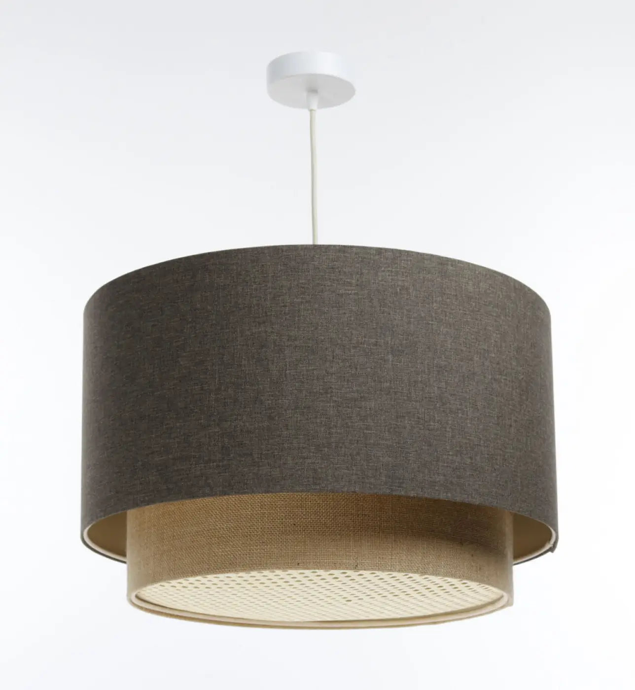 Suspension Luminaire en Tissu - Duo Rattan (Graphite/Beige)
