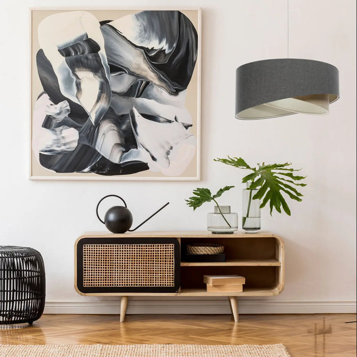 Suspension Luminaire Design en Tissu - Galaxy Boho Elegant (Graphite/Beige)