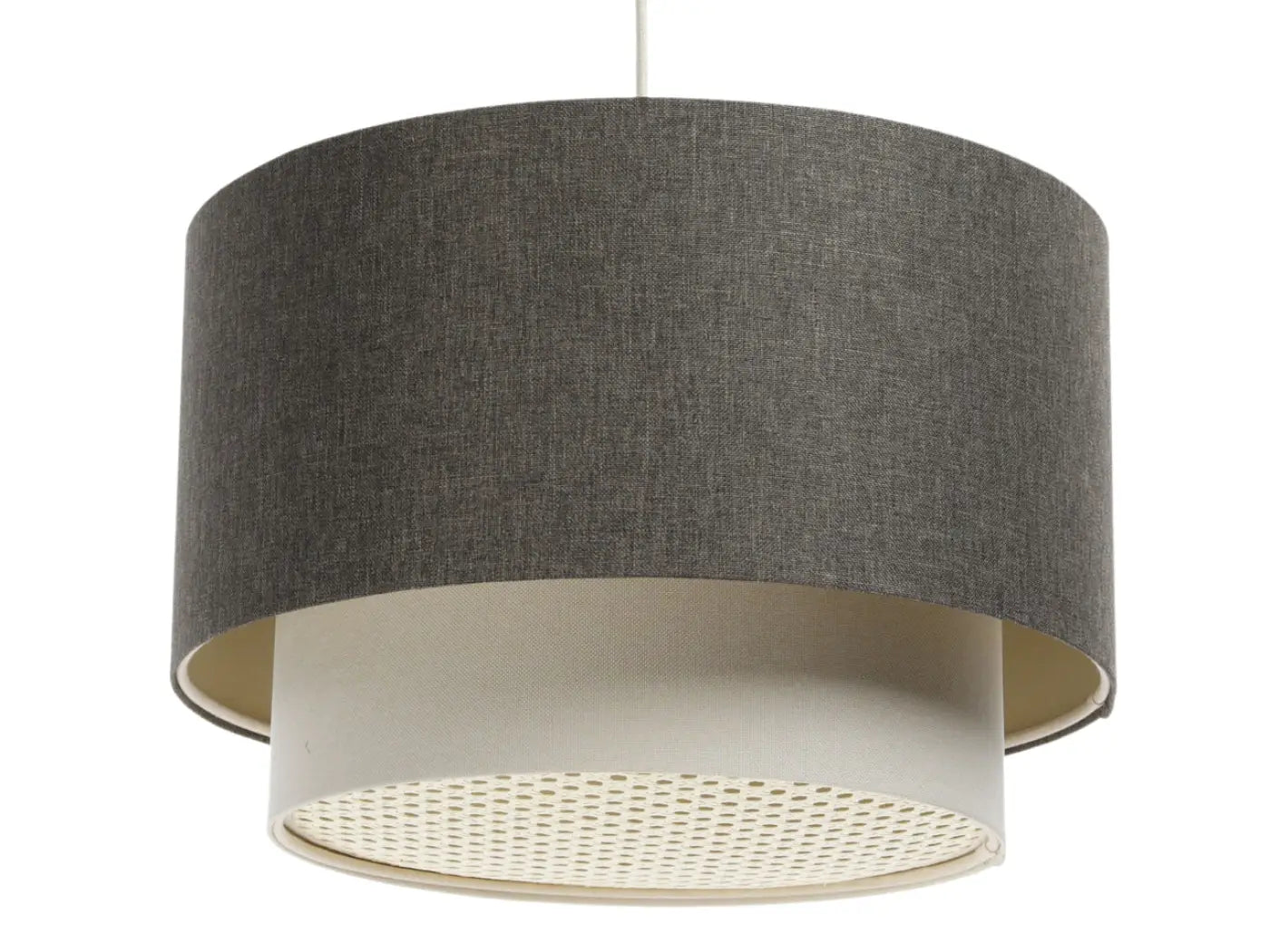 Suspension Luminaire en Tissu - Duo Rattan (Graphite/Crème/Ecru)