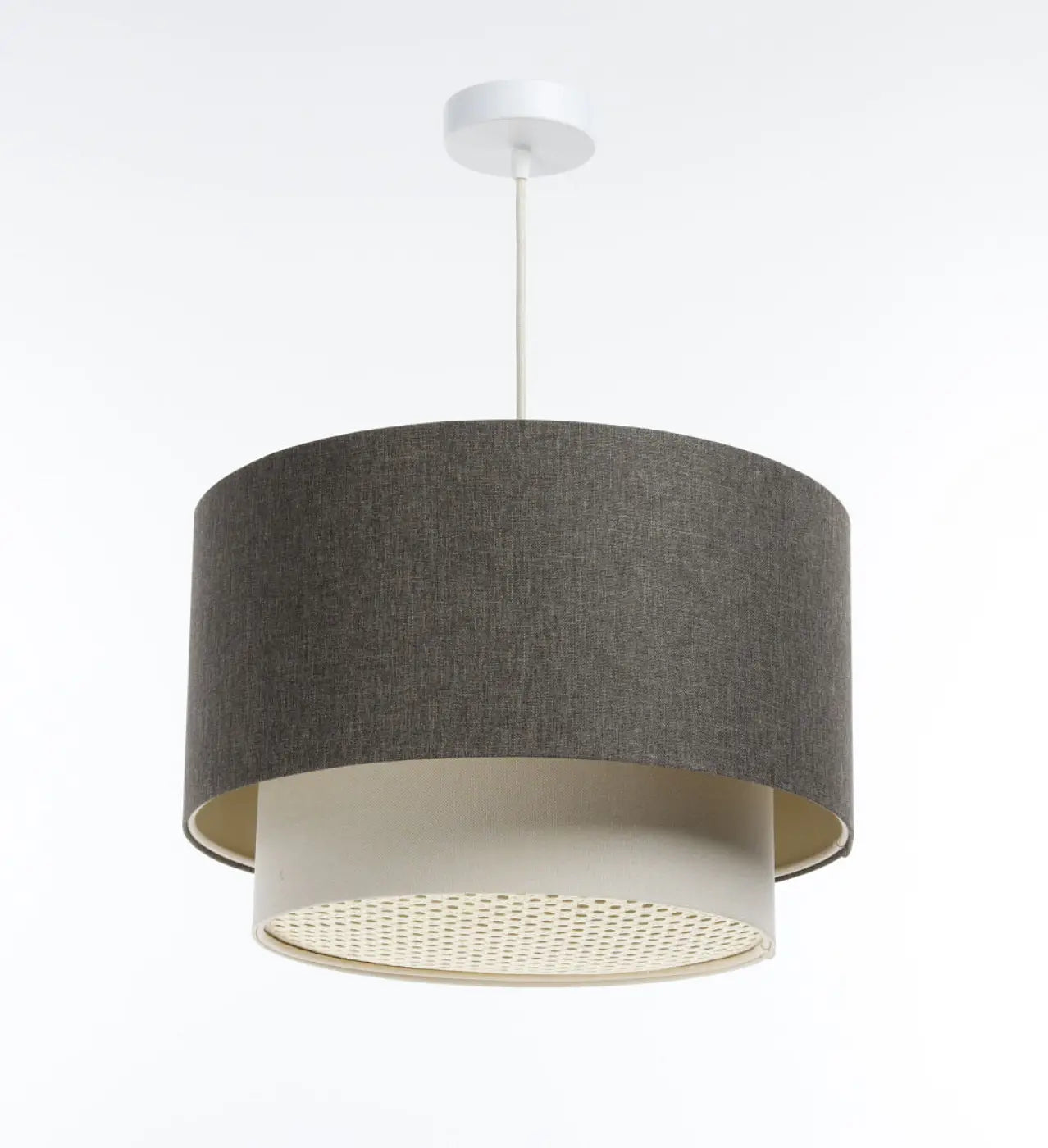 Suspension Luminaire en Tissu - Duo Rattan (Graphite/Crème/Ecru)