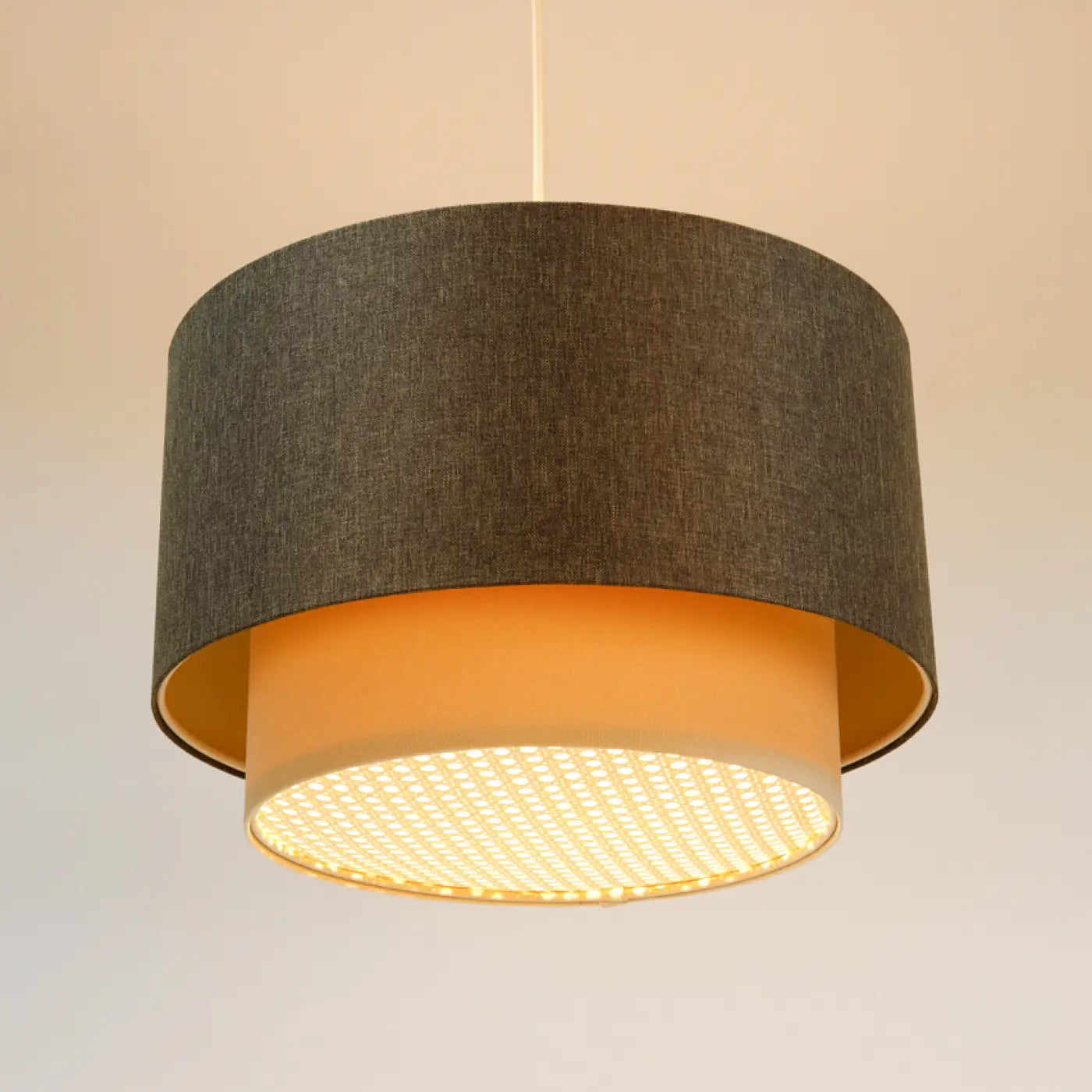 Suspension Luminaire en Tissu - Duo Rattan (Graphite/Crème/Ecru)