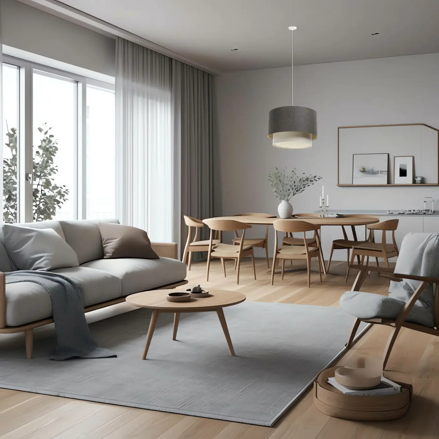 Suspension Luminaire en Tissu - Duo Rattan (Graphite/Crème/Ecru)
