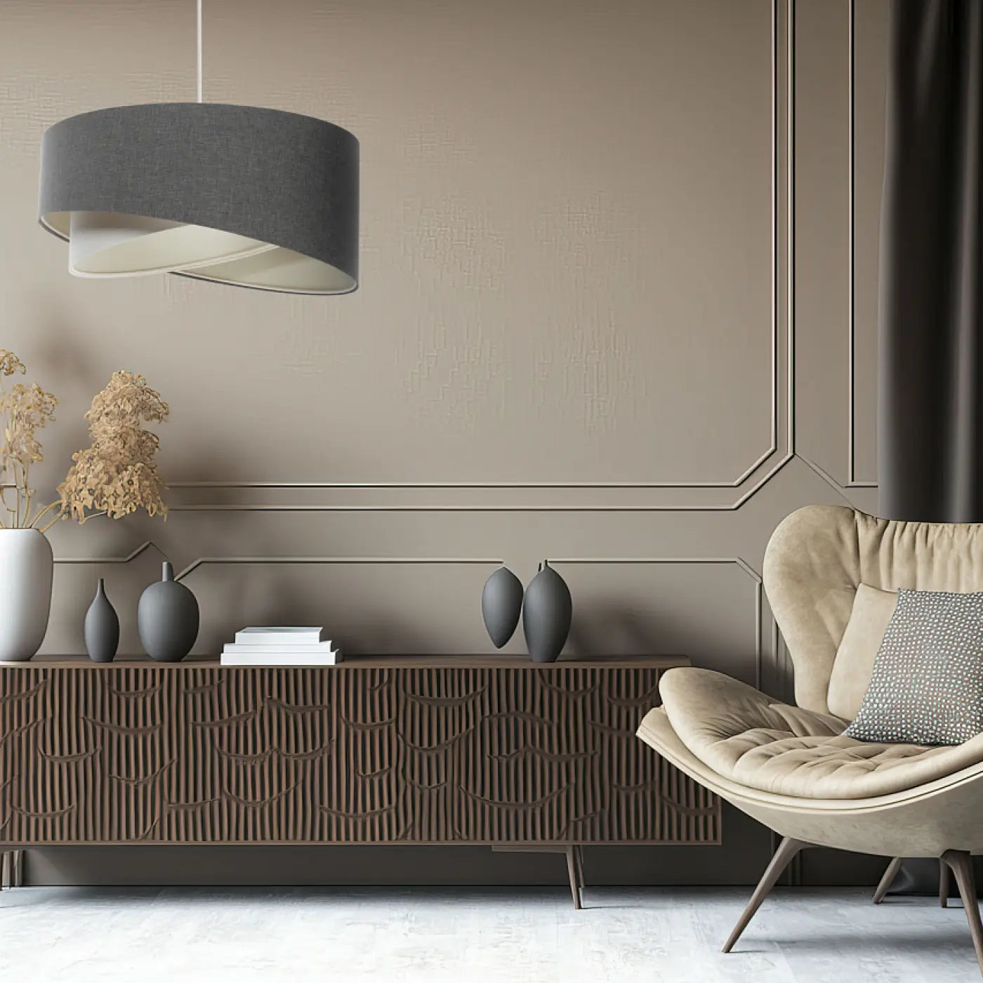 Suspension Luminaire Design en Tissu - Galaxy Boho Elegant (Graphite/Crème)