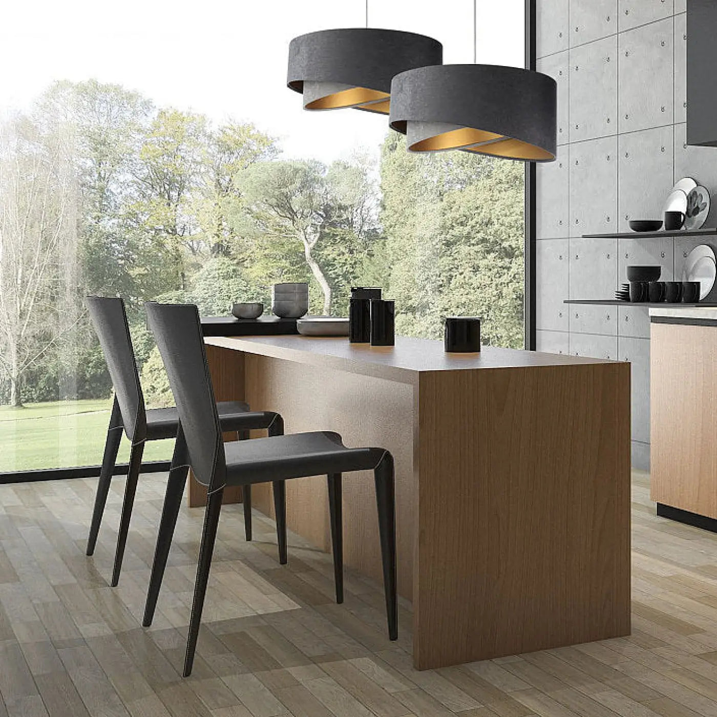 Suspension Luminaire Chic en Tissu - Galaxy Velour 50 Cm Gris (Graphite/Gris/Doré)