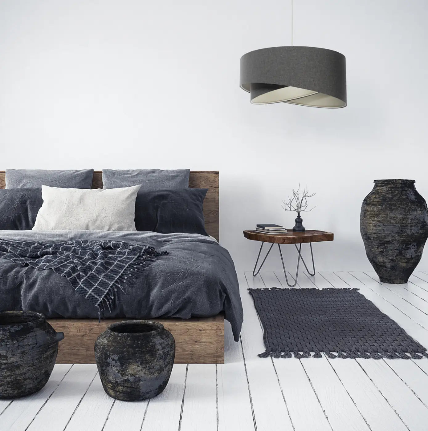 Suspension Luminaire Design en Tissu - Galaxy Boho Elegant (Graphite/Ecru)