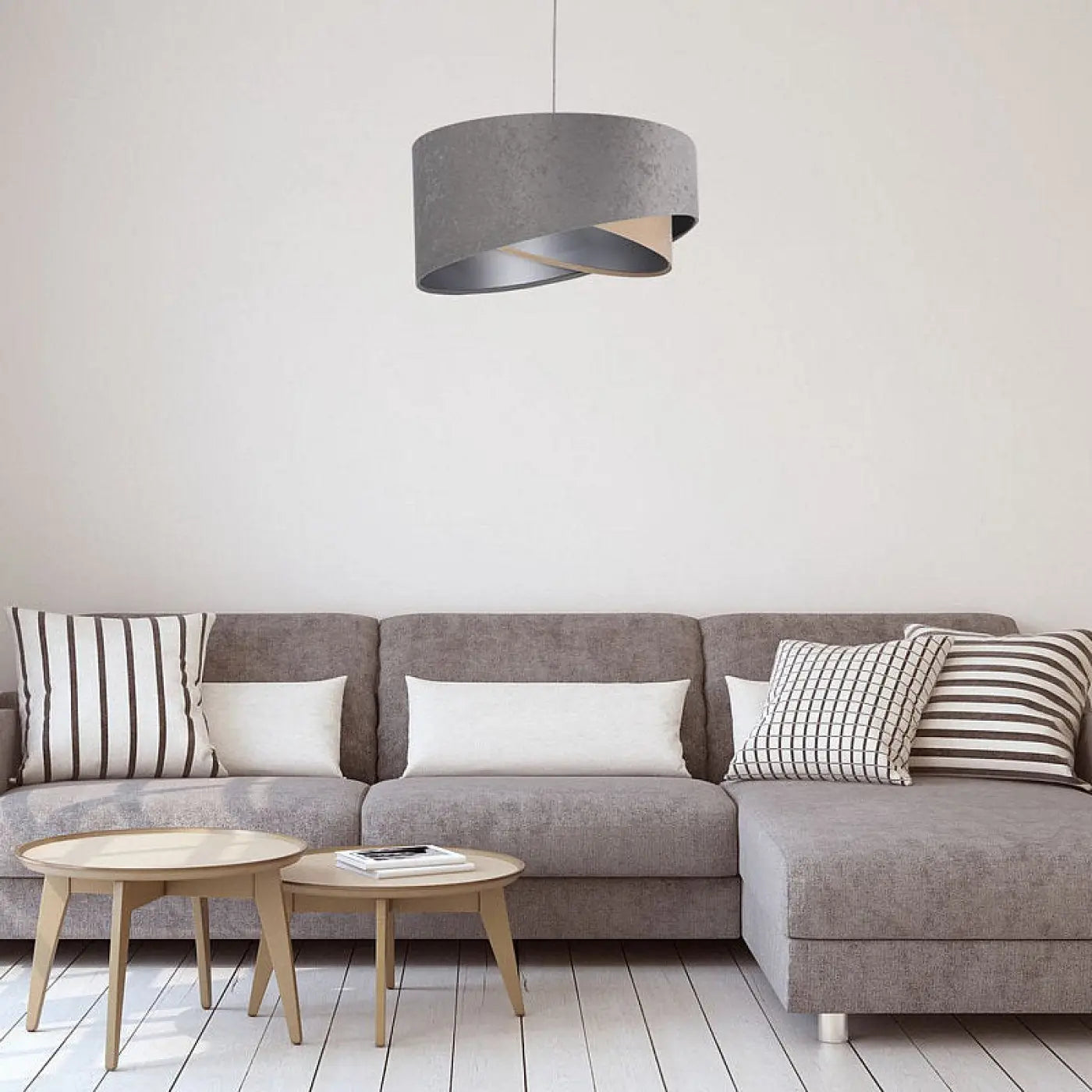 Suspension Luminaire Chic en Tissu - Galaxy Velour 50 Cm  (Gris/Beige/Argent)