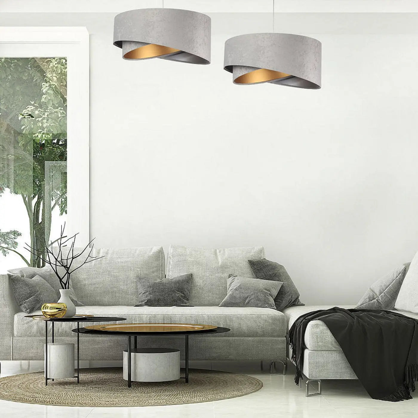 Suspension Luminaire Chic en Tissu - Galaxy Velour 50 Cm Gris (Gris/Argent/Doré)