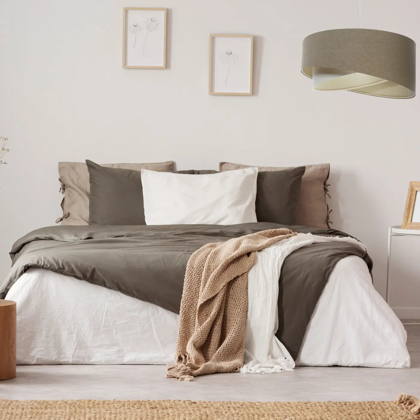 Suspension Luminaire Design en Tissu - Galaxy Boho Elegant (Gris Marron/Crème)