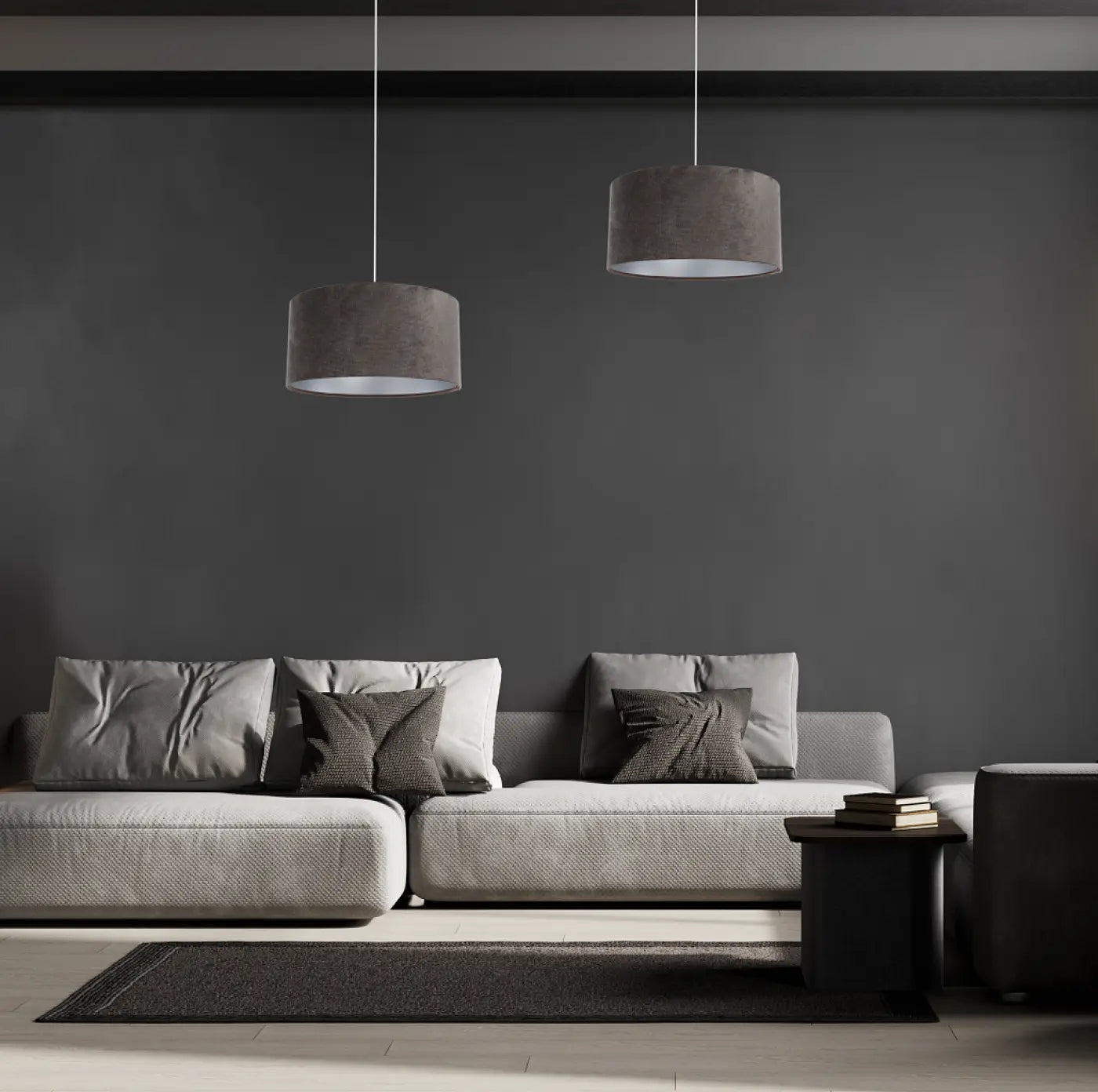 Suspension Luminaire Moderne en Tissu - Glamour Structural Velour (Gris Marron/Argent)