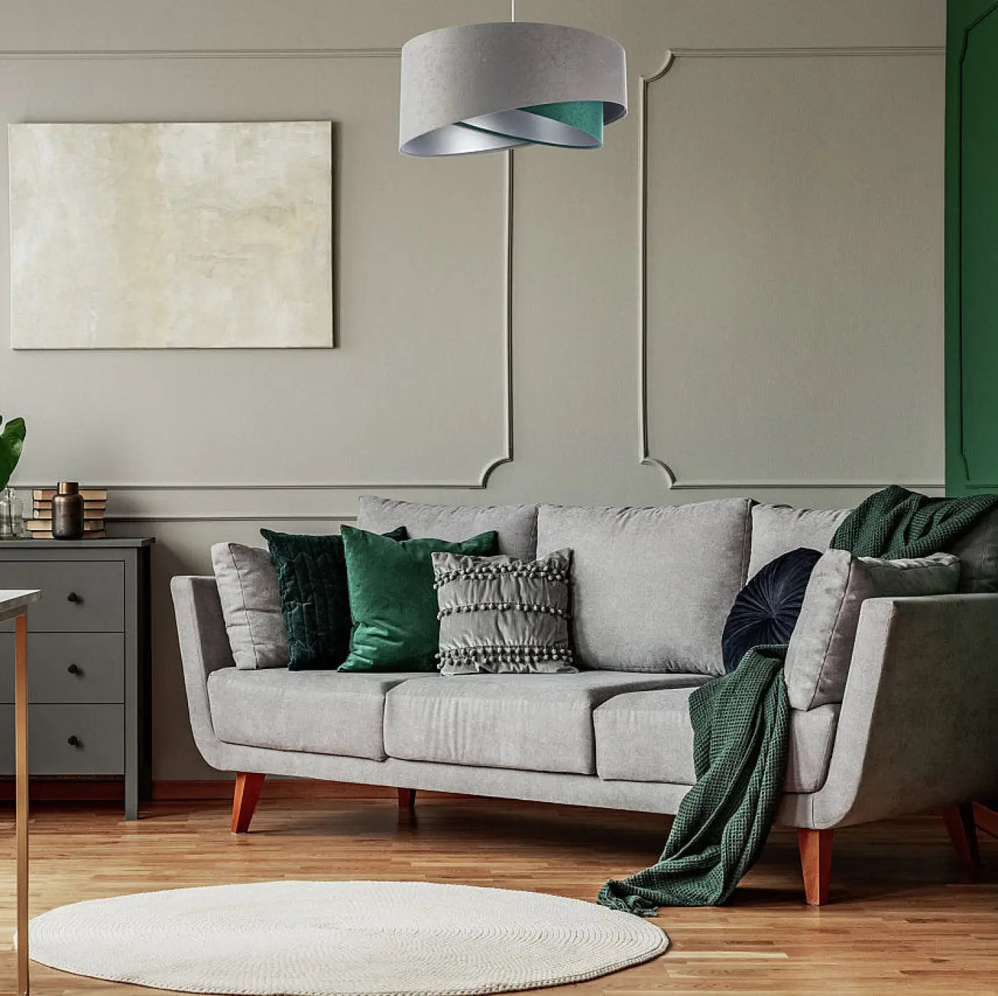 Suspension Luminaire Chic en Tissu - Galaxy Velour 50 Cm (Gris/Vert/Argent)