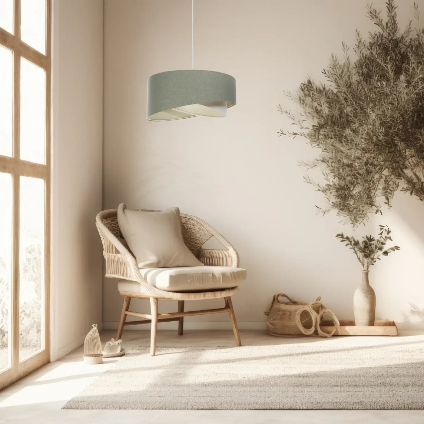 Suspension Luminaire Design en Tissu - Galaxy Boho Elegant (Gris Vert/Crème)