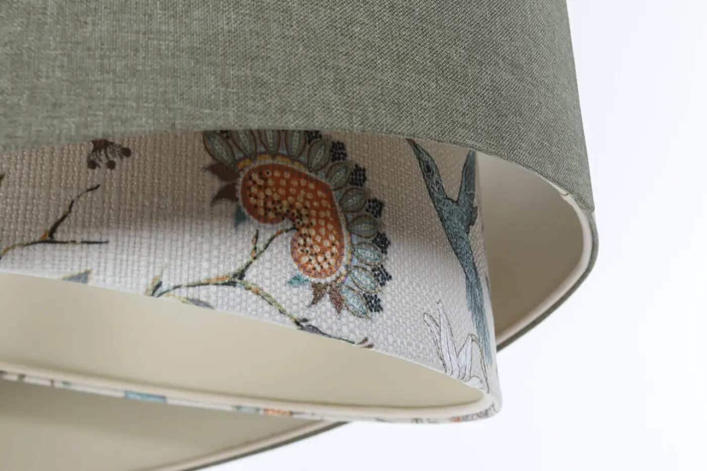 Suspension Luminaire Chic en Tissu - Galaxy Boho Elegant (Gris Vert/Ecru/Orange)