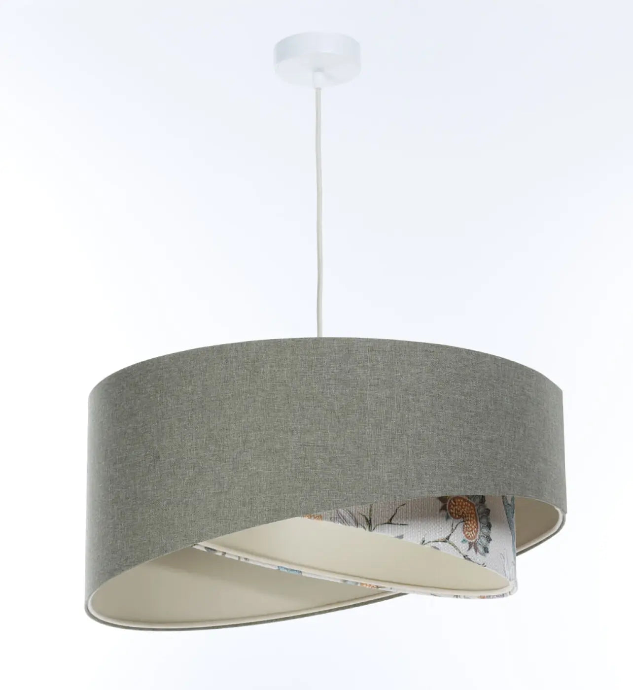 Suspension Luminaire Chic en Tissu - Galaxy Boho Elegant (Gris Vert/Ecru/Orange)