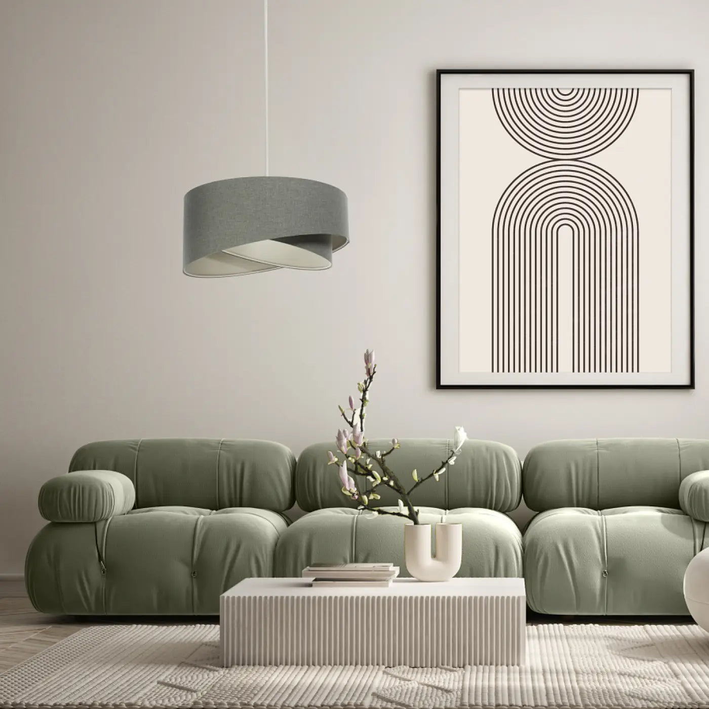 Suspension Luminaire Design en Tissu - Galaxy Boho Elegant (Gris Vert/Ecru)