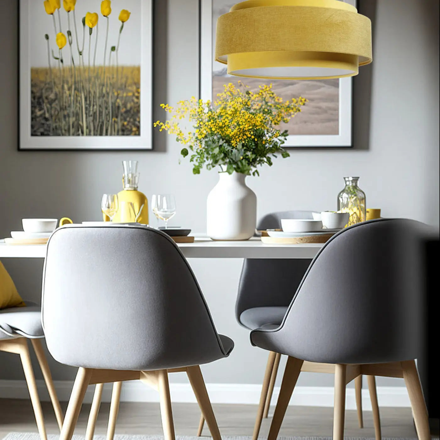 Suspension Luminaire en Tissu - Doblo Classic (Jaune/Blanc)