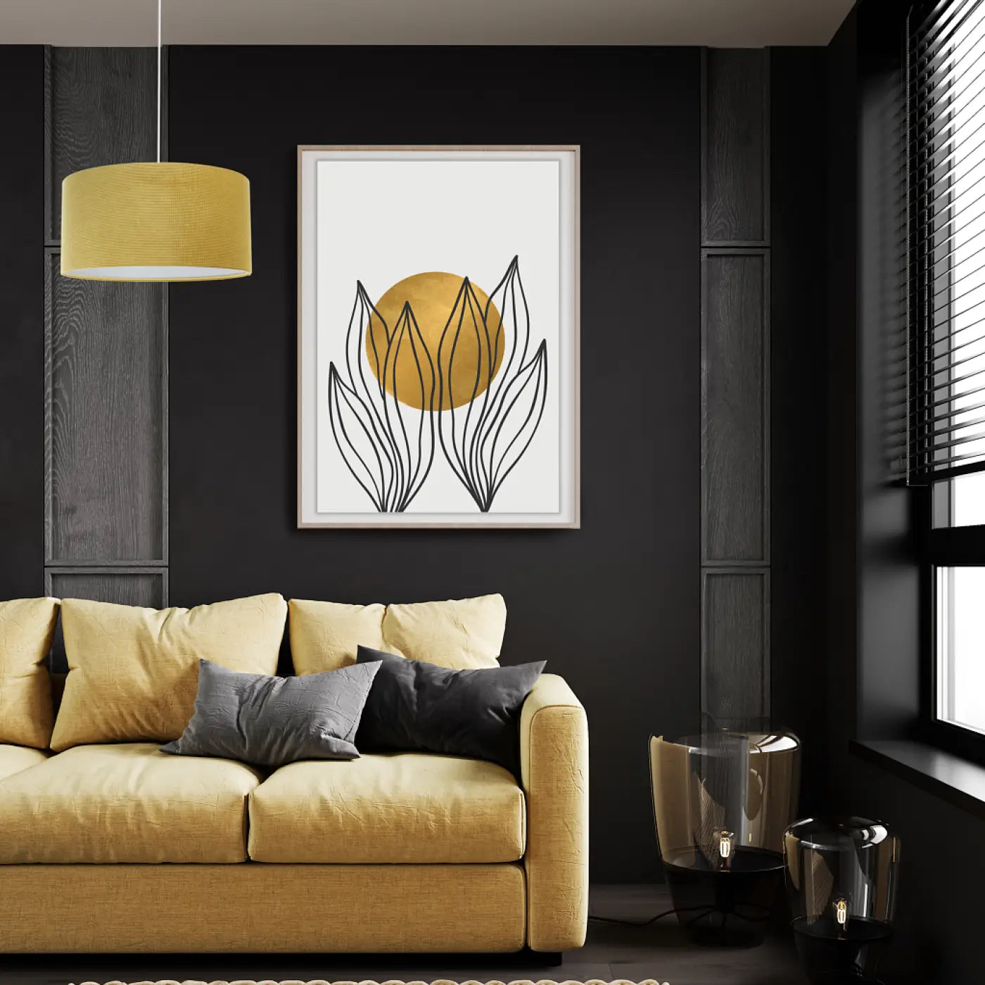 Suspension Luminaire Moderne en Tissu - Glamour Structural Velour (Jaune)