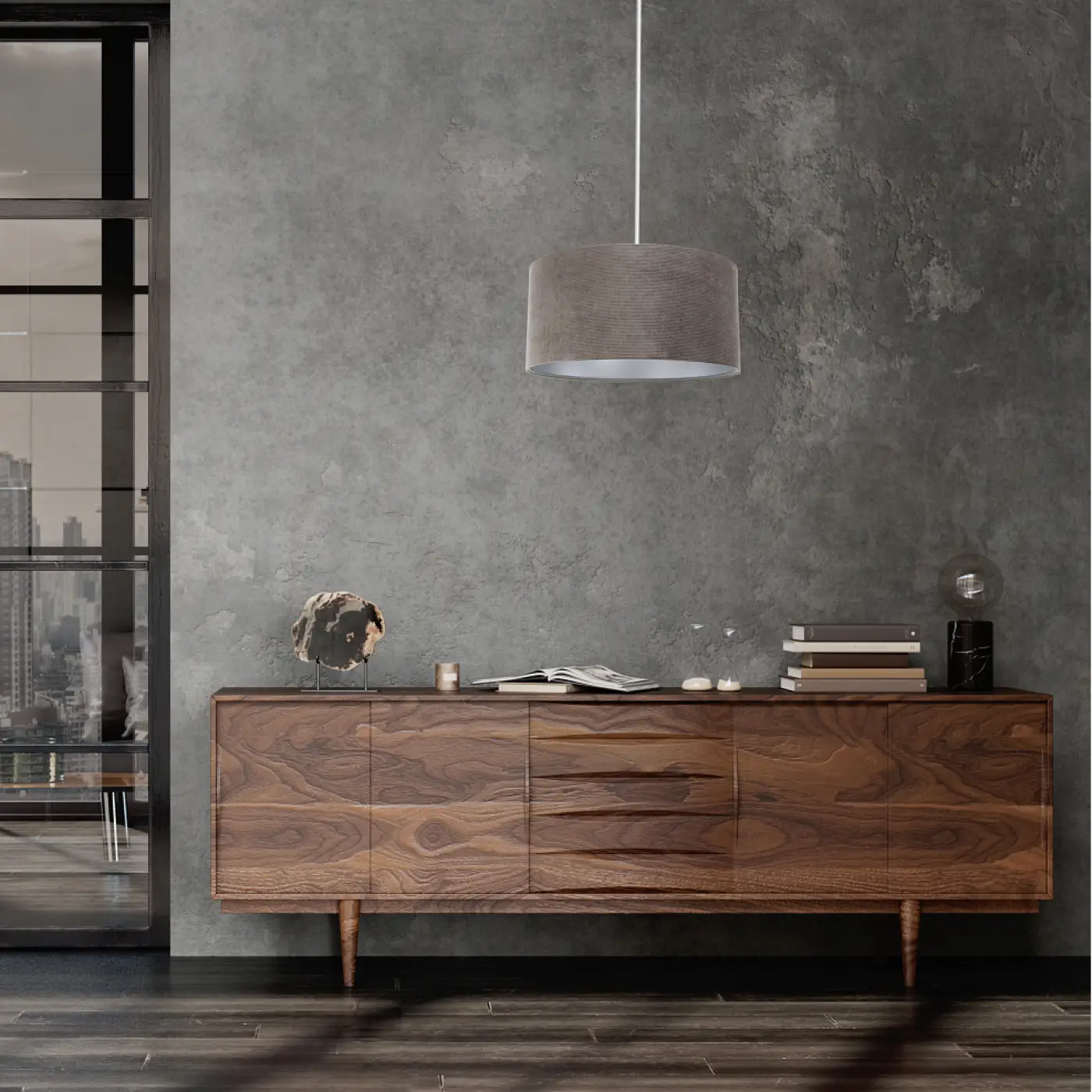 Suspension Luminaire Moderne en Tissu - Glamour Structural Velour (Marron/Argent)
