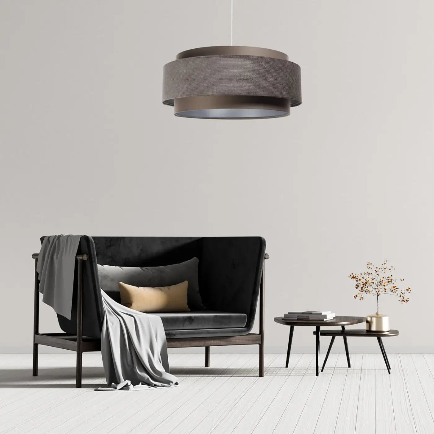 Suspension Luminaire Chic en Tissu - Doblo Classic (Marron Café/Argent)