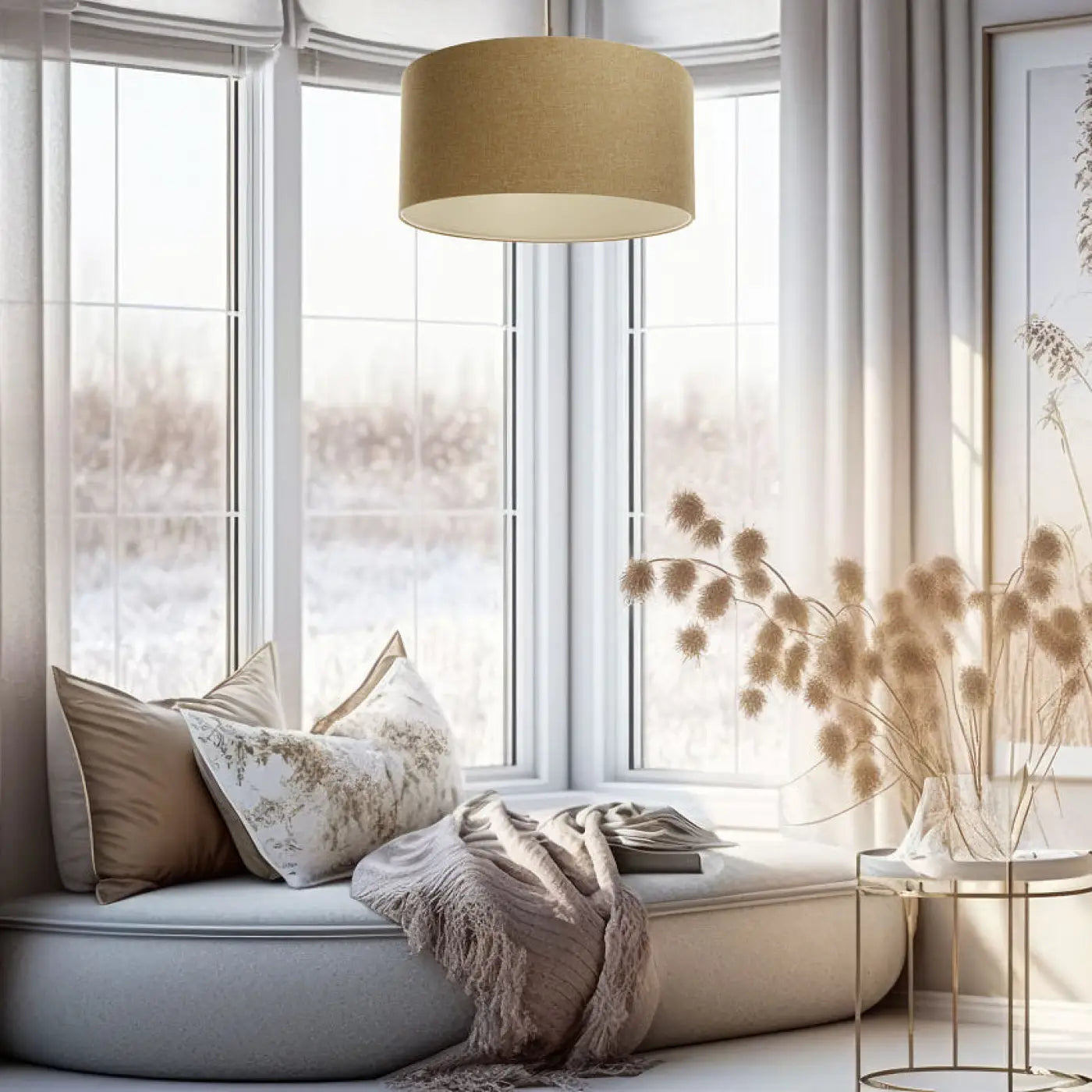 Suspension Luminaire Minimaliste en Tissu - Boho Elegant (Marron Sable/Ecru)