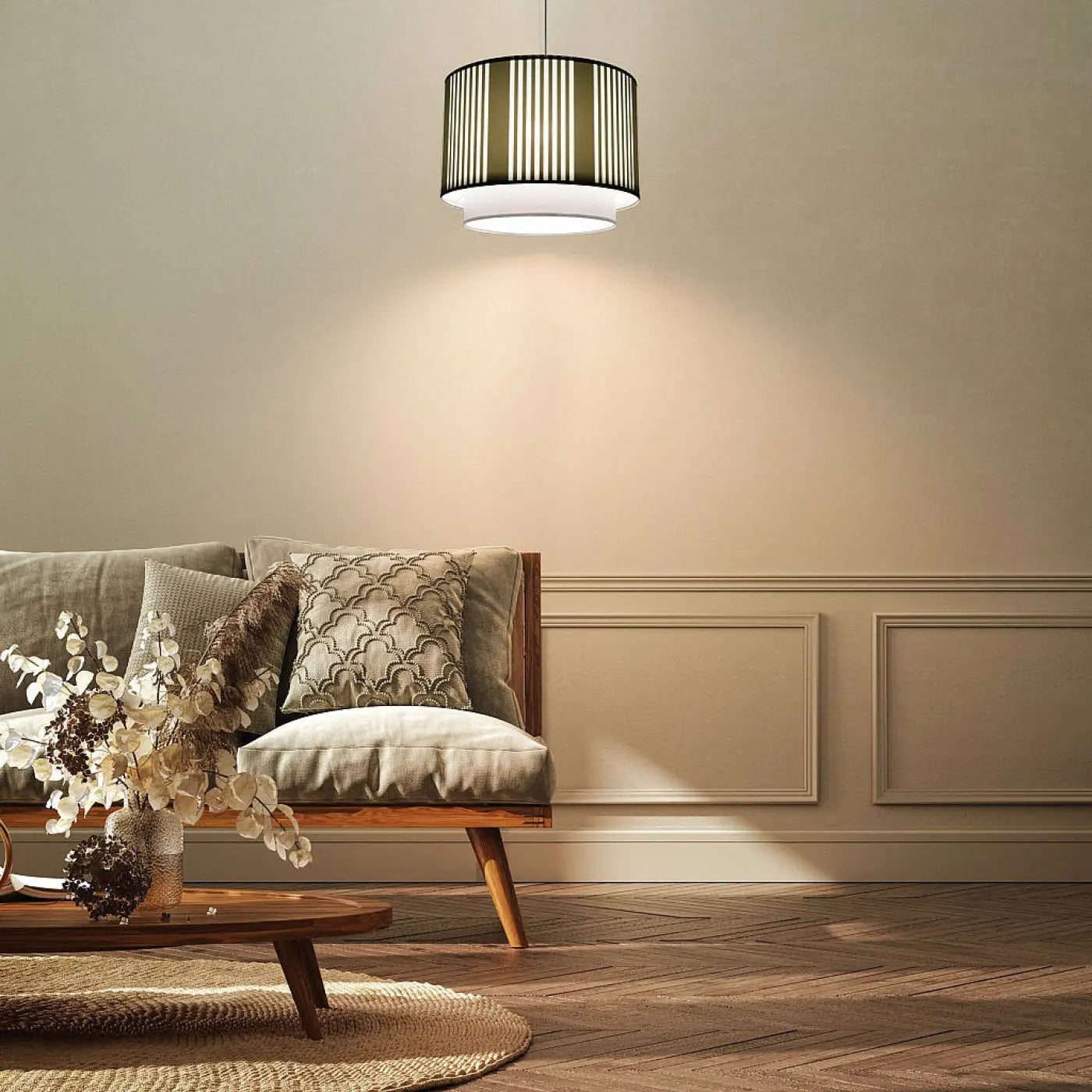 Suspension Luminaire Moderne en Tissu - Duo Lami Line (Menthe/Gris)