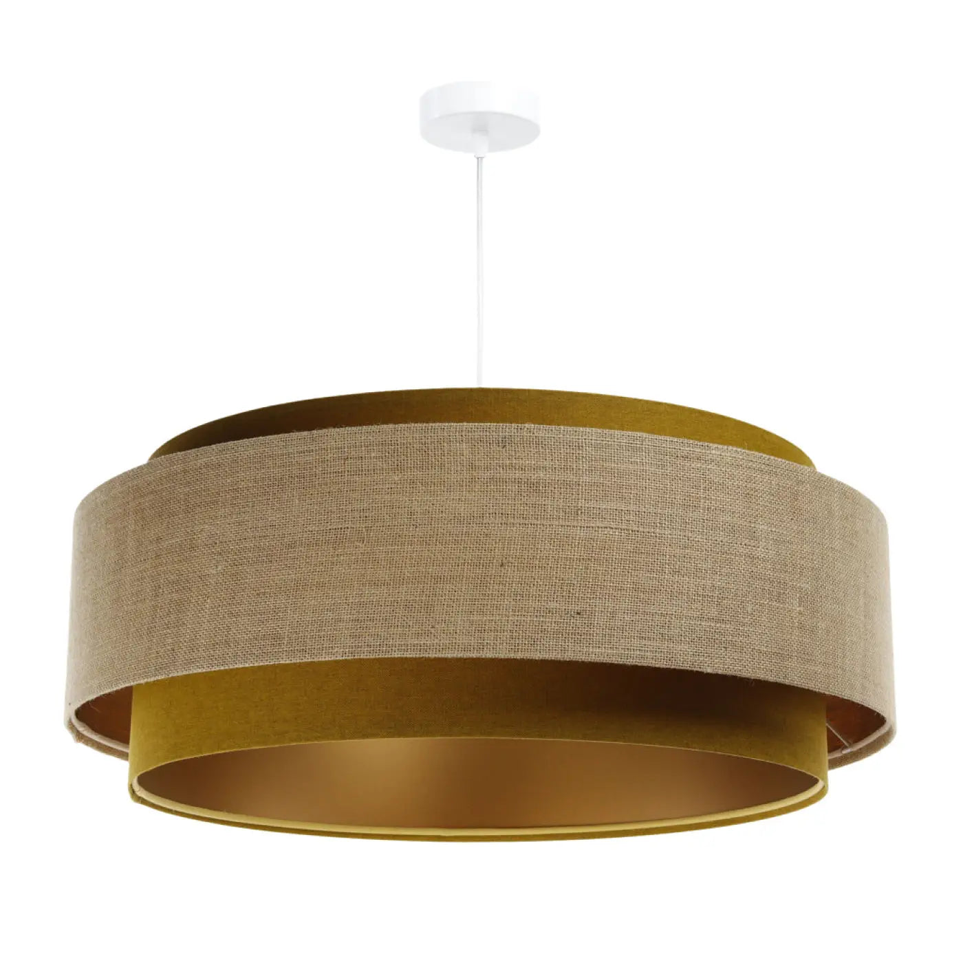 Suspension Luminaire Chic en Tissu - Doblo Classic (Moutarde /Beige/Doré)