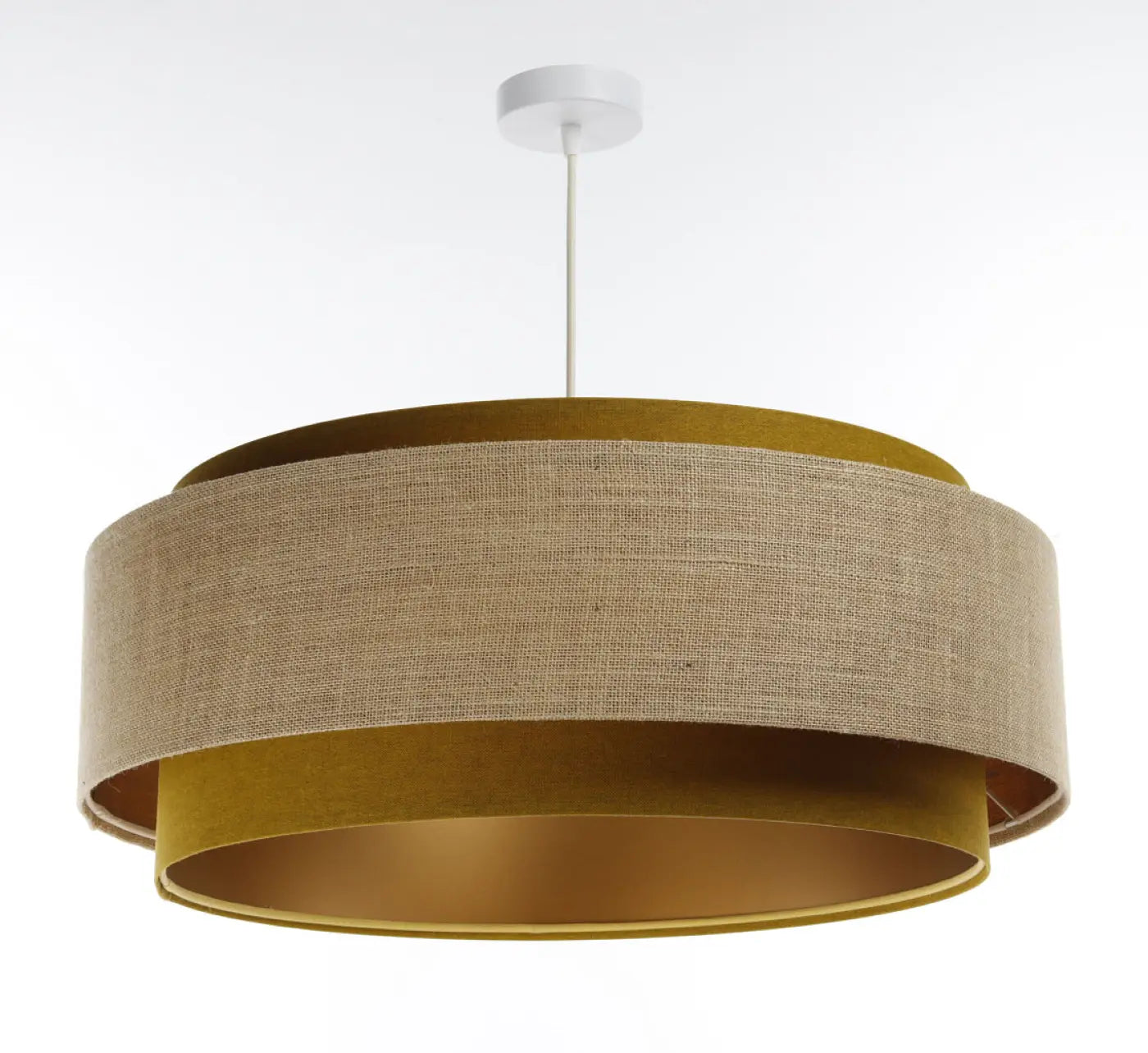 Suspension Luminaire Chic en Tissu - Doblo Classic (Moutarde /Beige/Doré)