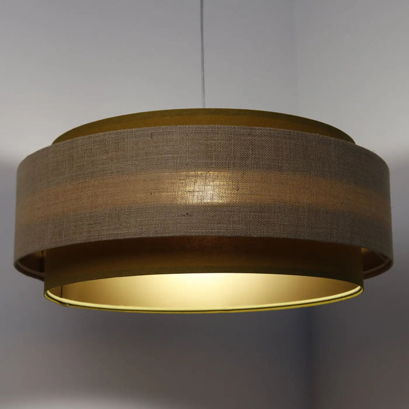 Suspension Luminaire Chic en Tissu - Doblo Classic (Moutarde /Beige/Doré)