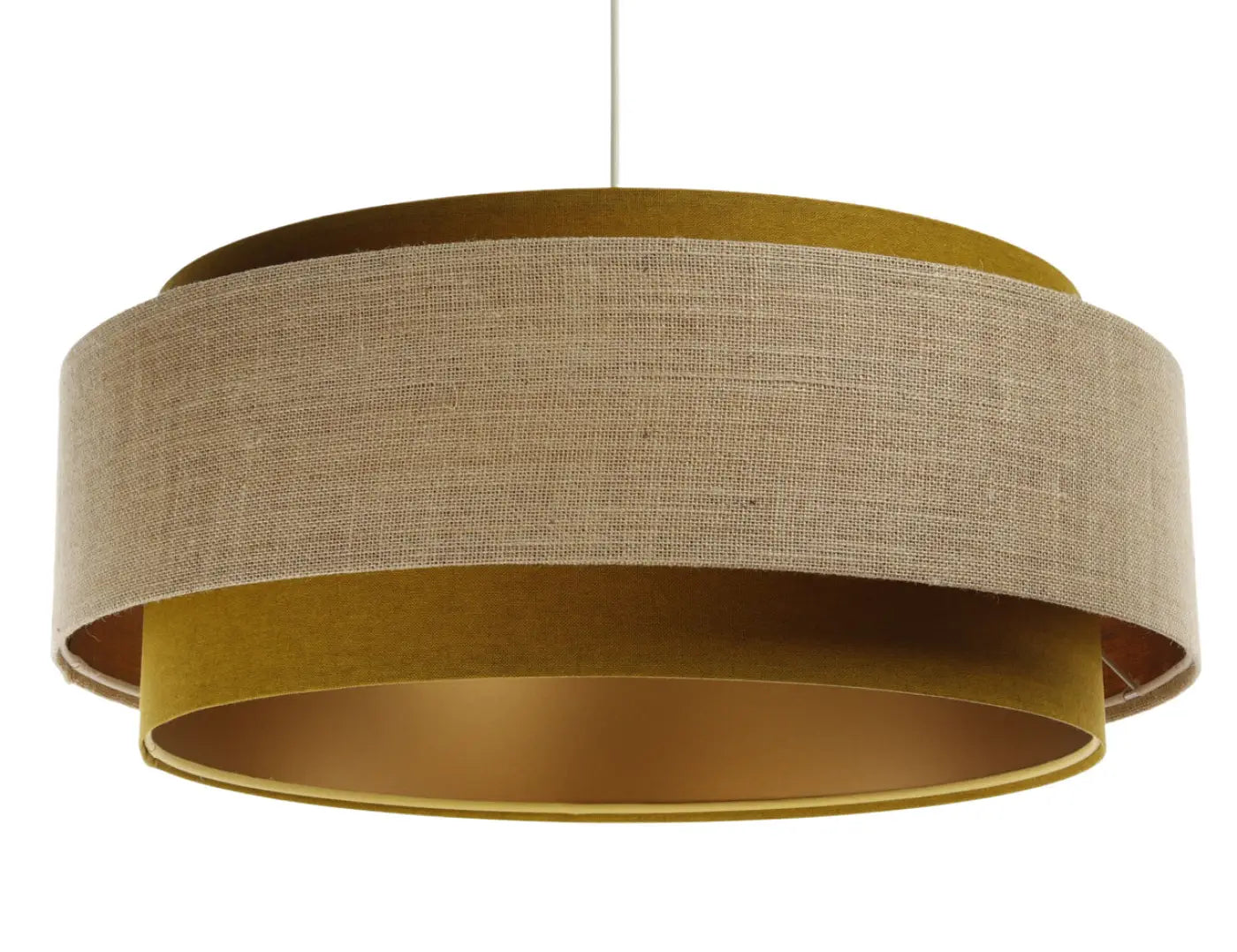 Suspension Luminaire Chic en Tissu - Doblo Classic (Moutarde /Beige/Doré)