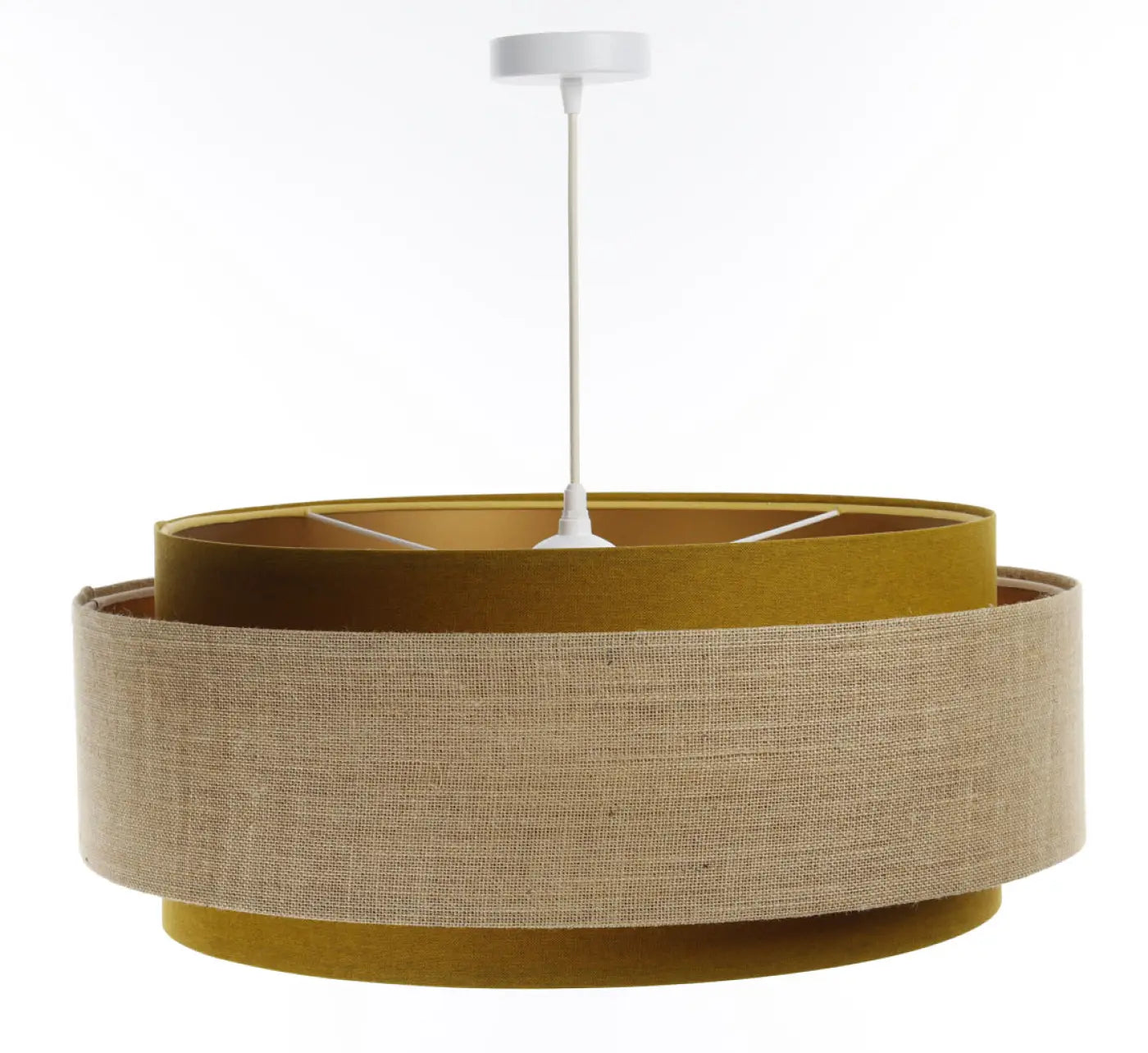 Suspension Luminaire Chic en Tissu - Doblo Classic (Moutarde /Beige/Doré)