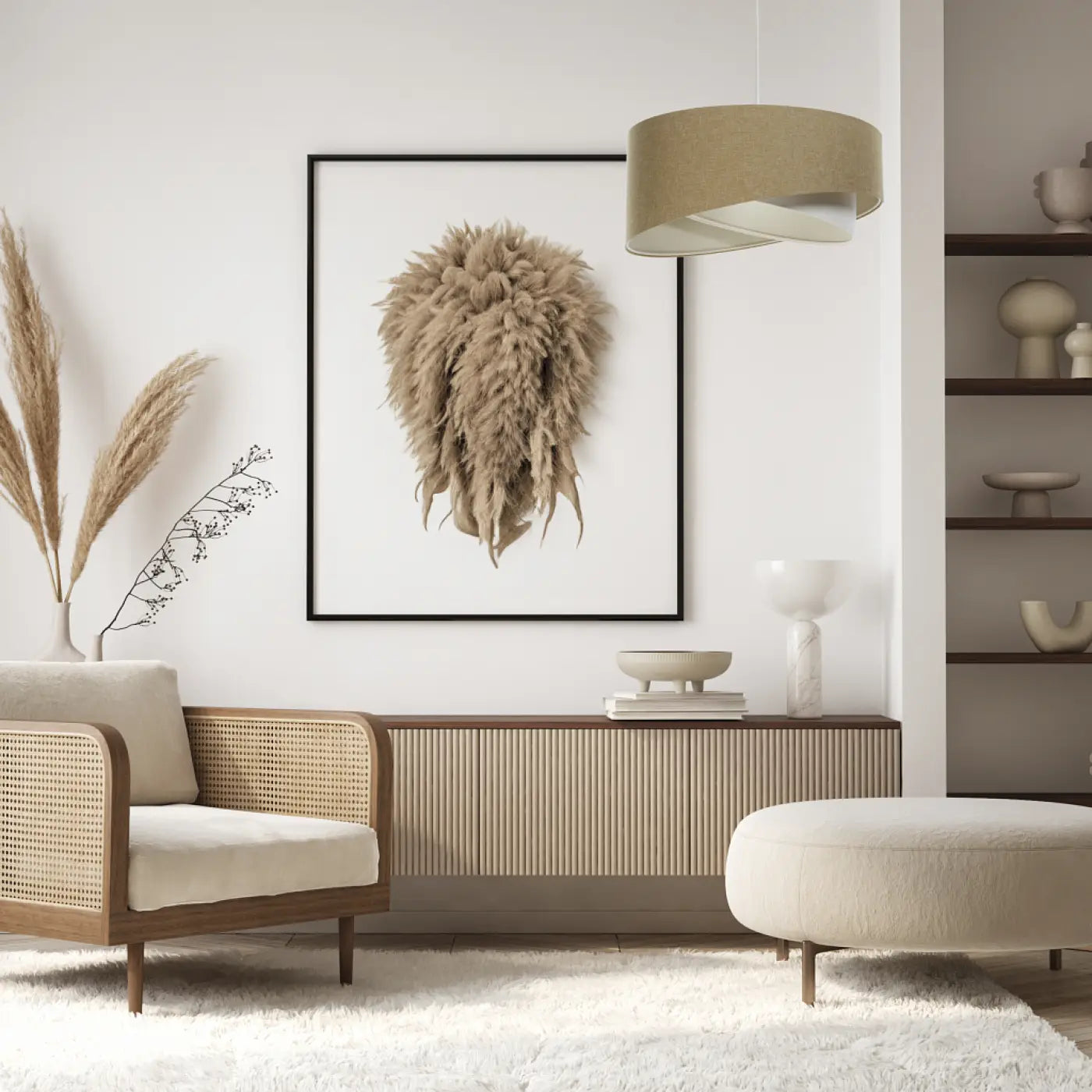 Suspension Luminaire Design en Tissu - Galaxy Boho Elegant (Moutarde/Crème)
